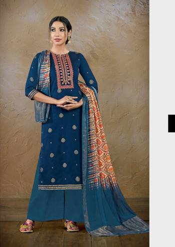 Look Pretty This Designer Long Length Suit In Lovely Color.?Its Pretty Printed With Embroidred Top Is Cotton Based Paired With Jaam Satin Bottom And Viscose Silk Fabricated Digital Printed Dupatta Which Gives An Attractive To The Suit.