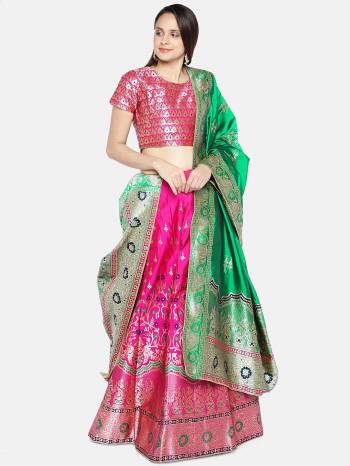 Attrective Look This Heavy Designer Lehenga Choli In All Over Color. This Heavy Wevon Designer Jacquard Work Lehenga Choli And Dupatta Is Banarasi Silk Based Paired, It Is Beautified With Lovely Attractive Look.