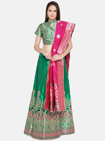 Attrective Look This Heavy Designer Lehenga Choli In All Over Color. This Heavy Wevon Designer Jacquard Work Lehenga Choli And Dupatta Is Banarasi Silk Based Paired, It Is Beautified With Lovely Attractive Look.