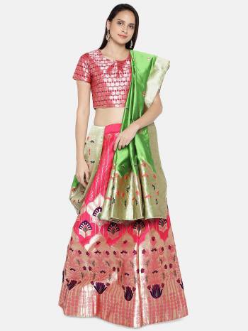 Attrective Look This Heavy Designer Lehenga Choli In All Over Color. This Heavy Wevon Designer Jacquard Work Lehenga Choli And Dupatta Is Banarasi Silk Based Paired, It Is Beautified With Lovely Attractive Look.