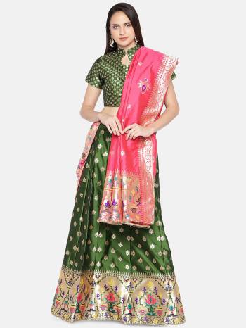 Attrective Look This Heavy Designer Lehenga Choli In All Over Color. This Heavy Wevon Designer Jacquard Work Lehenga Choli And Dupatta Is Banarasi Silk Based Paired, It Is Beautified With Lovely Attractive Look.