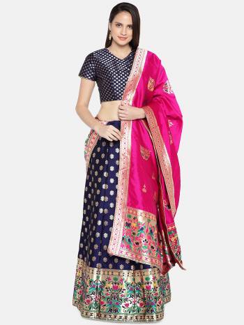 Attrective Look This Heavy Designer Lehenga Choli In All Over Color. This Heavy Wevon Designer Jacquard Work Lehenga Choli And Dupatta Is Banarasi Silk Based Paired, It Is Beautified With Lovely Attractive Look.