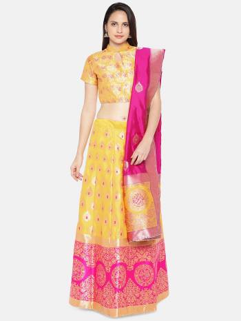 Attrective Look This Heavy Designer Lehenga Choli In All Over Color. This Heavy Wevon Designer Jacquard Work Lehenga Choli And Dupatta Is Banarasi Silk Based Paired, It Is Beautified With Lovely Attractive Look.