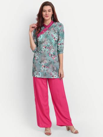 Grab This Designer Readymade Kurti In Dusty Color Fabricated On Poly Crepe. It Is Beautified With Floral Digital Printed And You Can Pair This Up For A Festive Look. Buy Now.