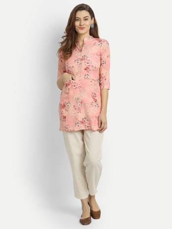 Grab This Designer Readymade Kurti In Dusty Color Fabricated On Poly Crepe. It Is Beautified With Floral Digital Printed And You Can Pair This Up For A Festive Look. Buy Now.