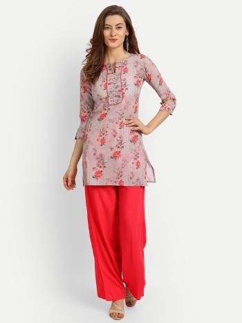 Grab This Designer Readymade Kurti In Dusty Color Fabricated On Poly Crepe. It Is Beautified With Floral Digital Printed And You Can Pair This Up For A Festive Look. Buy Now.