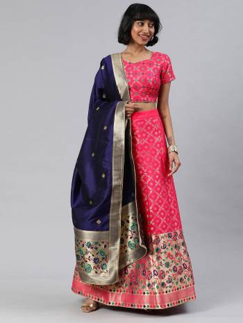 Traditional Look This Heavy Designer Lehenga Choli In All Over Color. This Heavy Wevon Designer Jacquard Work Lehenga Choli And Dupatta Is Banarasi Silk Based Paired, It Is Beautified With Lovely Attractive Look.