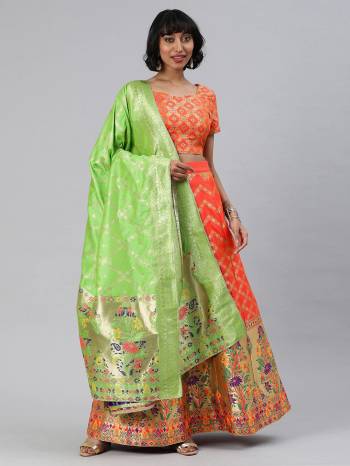 Traditional Look This Heavy Designer Lehenga Choli In All Over Color. This Heavy Wevon Designer Jacquard Work Lehenga Choli And Dupatta Is Banarasi Silk Based Paired, It Is Beautified With Lovely Attractive Look.