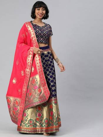 Traditional Look This Heavy Designer Lehenga Choli In All Over Color. This Heavy Wevon Designer Jacquard Work Lehenga Choli And Dupatta Is Banarasi Silk Based Paired, It Is Beautified With Lovely Attractive Look.