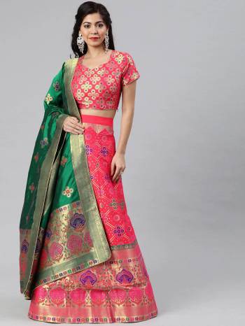 Traditional Look This Heavy Designer Lehenga Choli In All Over Color. This Heavy Wevon Designer Jacquard Work Lehenga Choli And Dupatta Is Banarasi Silk Based Paired, It Is Beautified With Lovely Attractive Look.