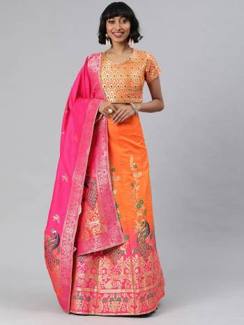 Traditional Look This Heavy Designer Lehenga Choli In All Over Color. This Heavy Wevon Designer Jacquard Work Lehenga Choli And Dupatta Is Banarasi Silk Based Paired, It Is Beautified With Lovely Attractive Look.