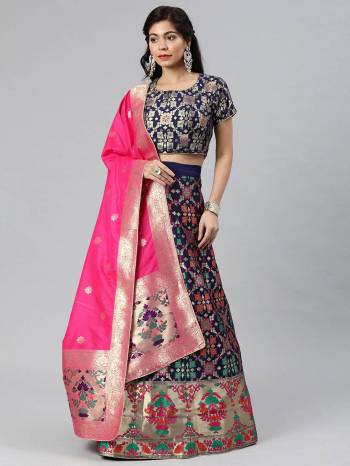 Traditional Look This Heavy Designer Lehenga Choli In All Over Color. This Heavy Wevon Designer Jacquard Work Lehenga Choli And Dupatta Is Banarasi Silk Based Paired, It Is Beautified With Lovely Attractive Look.