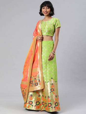 Traditional Look This Heavy Designer Lehenga Choli In All Over Color. This Heavy Wevon Designer Jacquard Work Lehenga Choli And Dupatta Is Banarasi Silk Based Paired, It Is Beautified With Lovely Attractive Look.