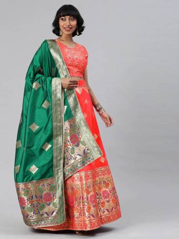 Traditional Look This Heavy Designer Lehenga Choli In All Over Color. This Heavy Wevon Designer Jacquard Work Lehenga Choli And Dupatta Is Banarasi Silk Based Paired, It Is Beautified With Lovely Attractive Look.