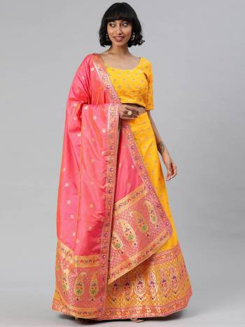 Traditional Look This Heavy Designer Lehenga Choli In All Over Color. This Heavy Wevon Designer Jacquard Work Lehenga Choli And Dupatta Is Banarasi Silk Based Paired, It Is Beautified With Lovely Attractive Look.