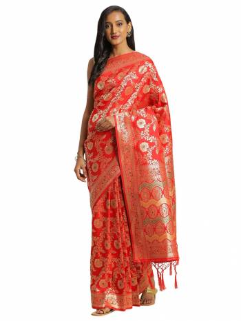 Celebrate This Festive Season In This Very Pretty Fine Colored Designer Saree Paired With Blouse. This Saree and Blouse Are Banarasi Silk Based Beautified With Detailed Wevon Heavy Deasigner Work. 