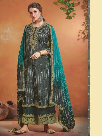 Look Pretty This Designer Long Length Suit In Lovely Color.?Its Pretty Heavy Designer Embroidred Top Is Tusser Silk Based Paired With Cotton Bottom And Chinon Fabricated Dupatta Which Gives An Attractive To The Suit.