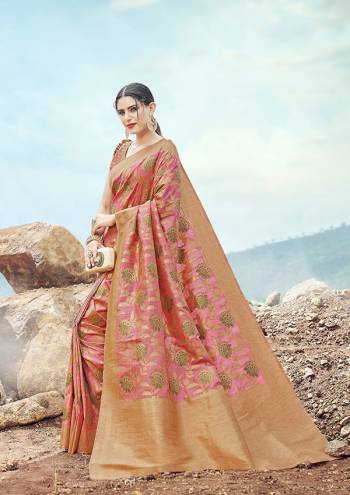 Traditioal Look This Pretty Elegant Looking Designer Party Wear Saree In Light Color Paired With Blouse. This Saree And Blouse Are Banarasi Silk Based With Heavy Weving Designer Work Beautified Saree. Buy Now.