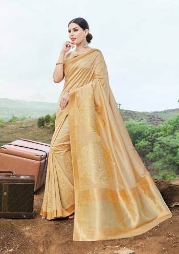 Traditioal Look This Pretty Elegant Looking Designer Party Wear Saree In Light Color Paired With Blouse. This Saree And Blouse Are Banarasi Silk Based With Heavy Weving Designer Work Beautified Saree. Buy Now.