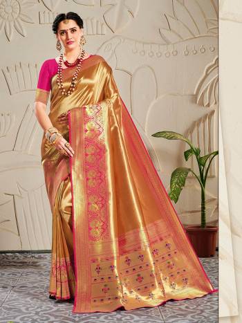 Attrective Rich Look This Pretty Elegant Looking Designer Party Wear Saree In Fine Color Paired With Blouse. This Saree And Blouse Are Banarasi Silk Based With Heavy Wevon Gold Jari Work Beautified Saree. Buy Now.