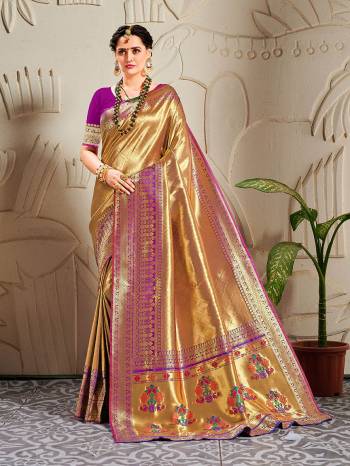 Attrective Rich Look This Pretty Elegant Looking Designer Party Wear Saree In Fine Color Paired With Blouse. This Saree And Blouse Are Banarasi Silk Based With Heavy Wevon Gold Jari Work Beautified Saree. Buy Now.