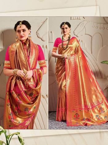 Attrective Rich Look This Pretty Elegant Looking Designer Party Wear Saree In Fine Color Paired With Blouse. This Saree And Blouse Are Banarasi Silk Based With Heavy Wevon Gold Jari Work Beautified Saree. Buy Now.