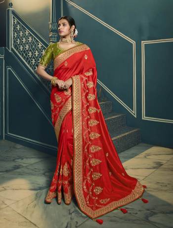 Adorn The Pretty Angelic Look Wearing This Heavy Designer Saree In Fine Color Paired With Contrasting Colored Blouse. This Saree Is Fabricated On Chiffon Paired With Art Silk Fabricated Blouse. Its Pretty Color Pallete Will Give An Attractive Look To Your Personality. 