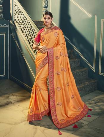 Adorn The Pretty Angelic Look Wearing This Heavy Designer Saree In Fine Color Paired With Contrasting Colored Blouse. This Saree Is Fabricated On Chiffon Paired With Art Silk Fabricated Blouse. Its Pretty Color Pallete Will Give An Attractive Look To Your Personality. 