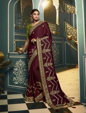 Adorn The Pretty Angelic Look Wearing This Heavy Designer Saree In Fine Color Paired With Contrasting Colored Blouse. This Saree Is Fabricated On Chiffon Paired With Art Silk Fabricated Blouse. Its Pretty Color Pallete Will Give An Attractive Look To Your Personality. 