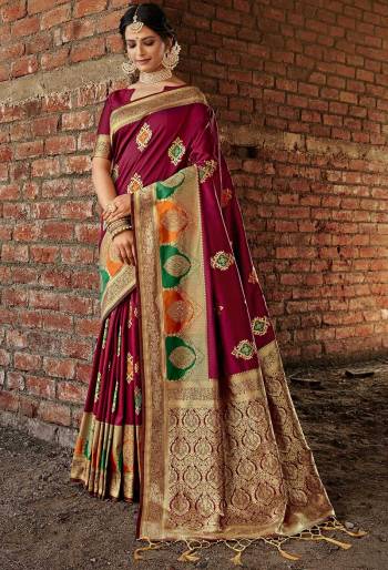 Adorn The Pretty Angelic Look Wearing This Heavy Wevon Designer Saree In Fine Color Paired With Blouse. This Saree Is Fabricated On Banarasi Silk Paired With Banarasi Silk Fabricated Blouse. Its Pretty Color Pallete Will Give An Attractive Look To Your Personality. 