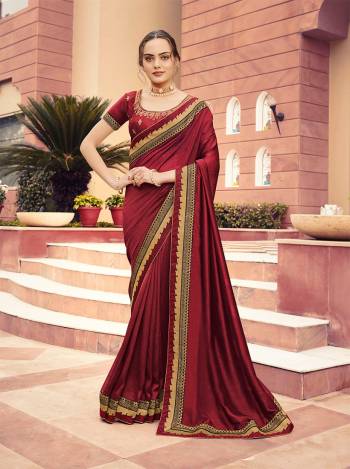 Adorn The Pretty Angelic Look Wearing This Heavy Designer Lace Border Saree In Fine Color Paired With Embroidery Work Blouse. This Saree Is Fabricated On Vichitra Silk Paired With Art Silk Fabricated Blouse. Its Pretty Color Pallete Will Give An Attractive Look To Your Personality. 