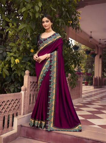 Adorn The Pretty Angelic Look Wearing This Heavy Designer Lace Border Saree In Fine Color Paired With Embroidery Work Blouse. This Saree Is Fabricated On Vichitra Silk Paired With Art Silk Fabricated Blouse. Its Pretty Color Pallete Will Give An Attractive Look To Your Personality. 