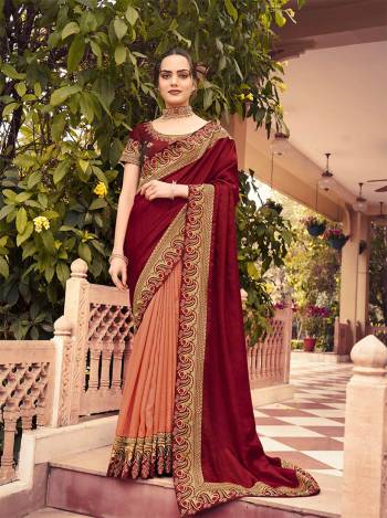 Adorn The Pretty Angelic Look Wearing This Heavy Designer Lace Border Saree In Fine Color Paired With Embroidery Work Blouse. This Saree Is Fabricated On Vichitra Silk Paired With Art Silk Fabricated Blouse. Its Pretty Color Pallete Will Give An Attractive Look To Your Personality. 