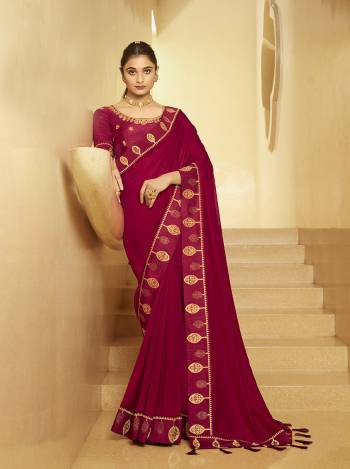 Look Attractive Wearing This Saree Paired With Blouse.  This Heavy Designer Embroidery Lace With Blouse Work Saree Is Chiffon Based And Blouse Are Art Silk Which Gives A Rich Look To Your Personality. Buy This Pretty Saree Now.