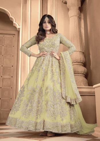 Attrective Look Pretty This Designer Long Length Suit In Lovely Light Color.?Its Pretty Heavy Designer Embroidred Back n Frount Work Top Is Butterfly Net Based Paired With Silk Satin Bottom And Butterfly Net Fabricated Dupatta Which Gives An Attractive To The Suit.