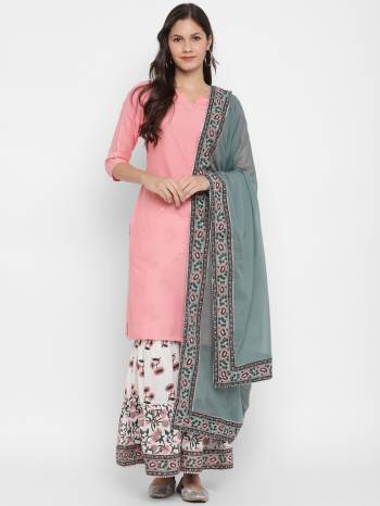 Look Pretty This Radymade Suit In Lovely Color.?Its Pretty Gota Patti Work Top Is Cotton Based Paired With Cotton Bottom And Chiffon Fabricated Dupatta Which Gives An Attractive To The Suit.