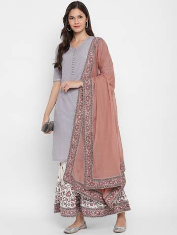 Look Pretty This Radymade Suit In Lovely Color.?Its Pretty Sequance Work Top Is Cotton Based Paired With Cotton Bottom And Chiffon Fabricated Dupatta Which Gives An Attractive To The Suit.