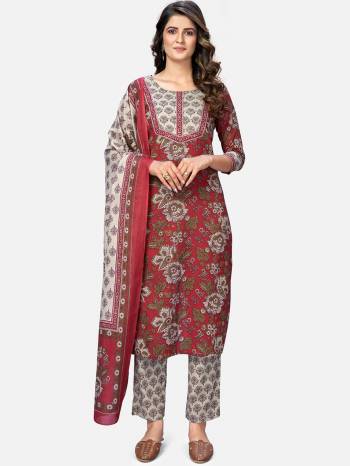 Look Pretty This Radymade Suit In Lovely Color.?Its Pretty Printed,Embroidery Work Top Is Cotton Based Paired With Cotton Bottom And Cotton Fabricated Dupatta Which Gives An Attractive To The Suit.