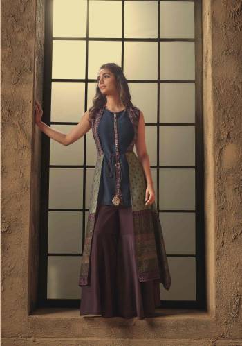 Attrective Looking For The Upcoming Festive And Wedding Season With This Radymade Designer Short Top Plazzo With Jacket Suits In Fine Color. Its Designer Printed Top Bottom And Jacket Is Fabricated On Cotton Silk Paired. It Is Light Weight And Easy To Carry Throughtout The Gala. Buy this Suit Now.