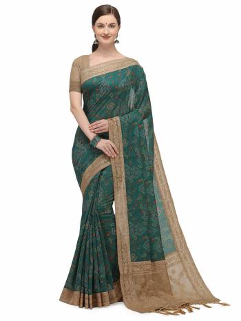 Look Attractive Wearing This Saree Paired With Contrasted Blouse.  This Heavy Designer Wevon,And Digital Printed With Embroidery Work Saree Is Chanderi Silk Based Which Gives A Rich Look To Your Personality. Buy This Pretty Saree Now.