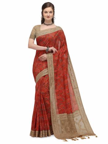 Look Attractive Wearing This Saree Paired With Contrasted Blouse.  This Heavy Designer Wevon,And Digital Printed With Embroidery Work Saree Is Chanderi Silk Based Which Gives A Rich Look To Your Personality. Buy This Pretty Saree Now.