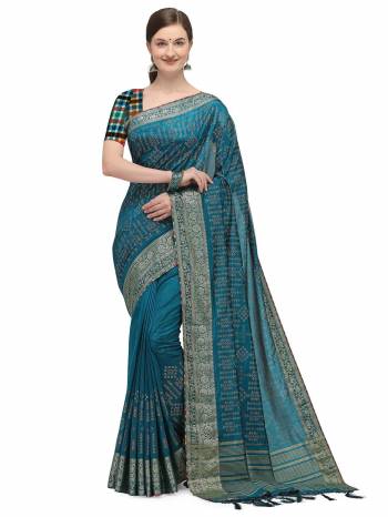 Grab This Pretty Elegant Looking Designer Saree In Fine Color Paired With Multy Colored Blouse. This Saree And Blouse Are Nylon Silk Based Beautified With Wevon Designer With Table And Digital Printed. Buy Now.