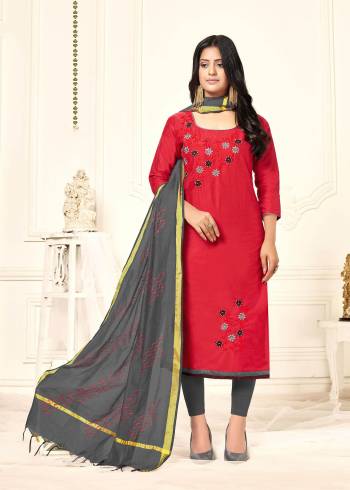 Garb This Designer Suit In Fine Color Paired With Dupatta. Its Multy Embroidered Work Top Is Fabricated On Slub Cotton Paired With Cotton Bottom And Chanderi Fabricated Dupatta With Work. It Is Light Weight And Easy To Carry Throughtout The Gala. Buy this Suit Now.