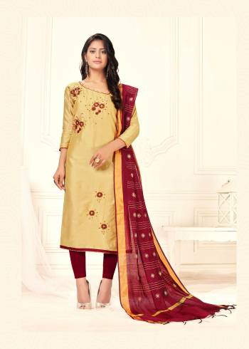 Garb This Designer Suit In Fine Color Paired With Dupatta. Its Multy Embroidered Work Top Is Fabricated On Slub Cotton Paired With Cotton Bottom And Chanderi Fabricated Dupatta With Work. It Is Light Weight And Easy To Carry Throughtout The Gala. Buy this Suit Now.