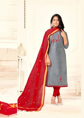 Garb This Designer Suit In Fine Color Paired With Dupatta. Its Multy Embroidered Work Top Is Fabricated On Slub Cotton Paired With Cotton Bottom And Chanderi Fabricated Dupatta With Work. It Is Light Weight And Easy To Carry Throughtout The Gala. Buy this Suit Now.