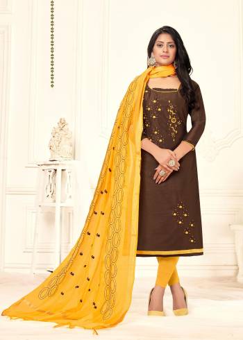 Garb This Designer Suit In Fine Color Paired With Dupatta. Its Multy Embroidered Work Top Is Fabricated On Slub Cotton Paired With Cotton Bottom And Chanderi Fabricated Dupatta With Work. It Is Light Weight And Easy To Carry Throughtout The Gala. Buy this Suit Now.