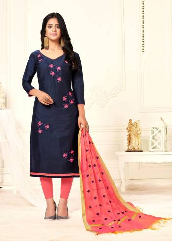 Garb This Designer Suit In Fine Color Paired With Dupatta. Its Multy Embroidered Work Top Is Fabricated On Slub Cotton Paired With Cotton Bottom And Chanderi Fabricated Dupatta With Work. It Is Light Weight And Easy To Carry Throughtout The Gala. Buy this Suit Now.