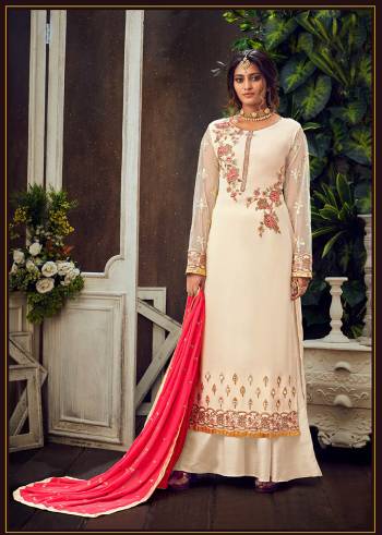 Attrective Look The Upcoming Festive And Wedding Season With This Designer Suit In Off White Color Paired With Dupatta. Its Heacy Embroidered Top Is Fabricated On Georgette Paired With Santoon Bottom And Chiffon Fabricated Dupatta. Buy this Suit Now.