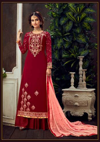 Attrective Look The Upcoming Festive And Wedding Season With This Designer Suit In Red Color Paired With Dupatta. Its Heacy Embroidered Top Is Fabricated On Georgette Paired With Santoon Bottom And Chiffon Fabricated Dupatta. Buy this Suit Now.