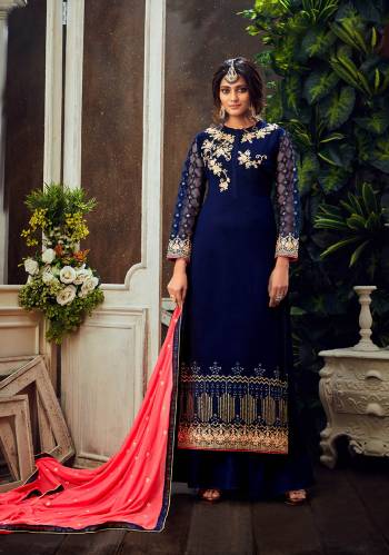 Attrective Look The Upcoming Festive And Wedding Season With This Designer Suit In Nevy Blue Color Paired With Dupatta. Its Heacy Embroidered Top Is Fabricated On Georgette Paired With Santoon Bottom And Chiffon Fabricated Dupatta. Buy this Suit Now.